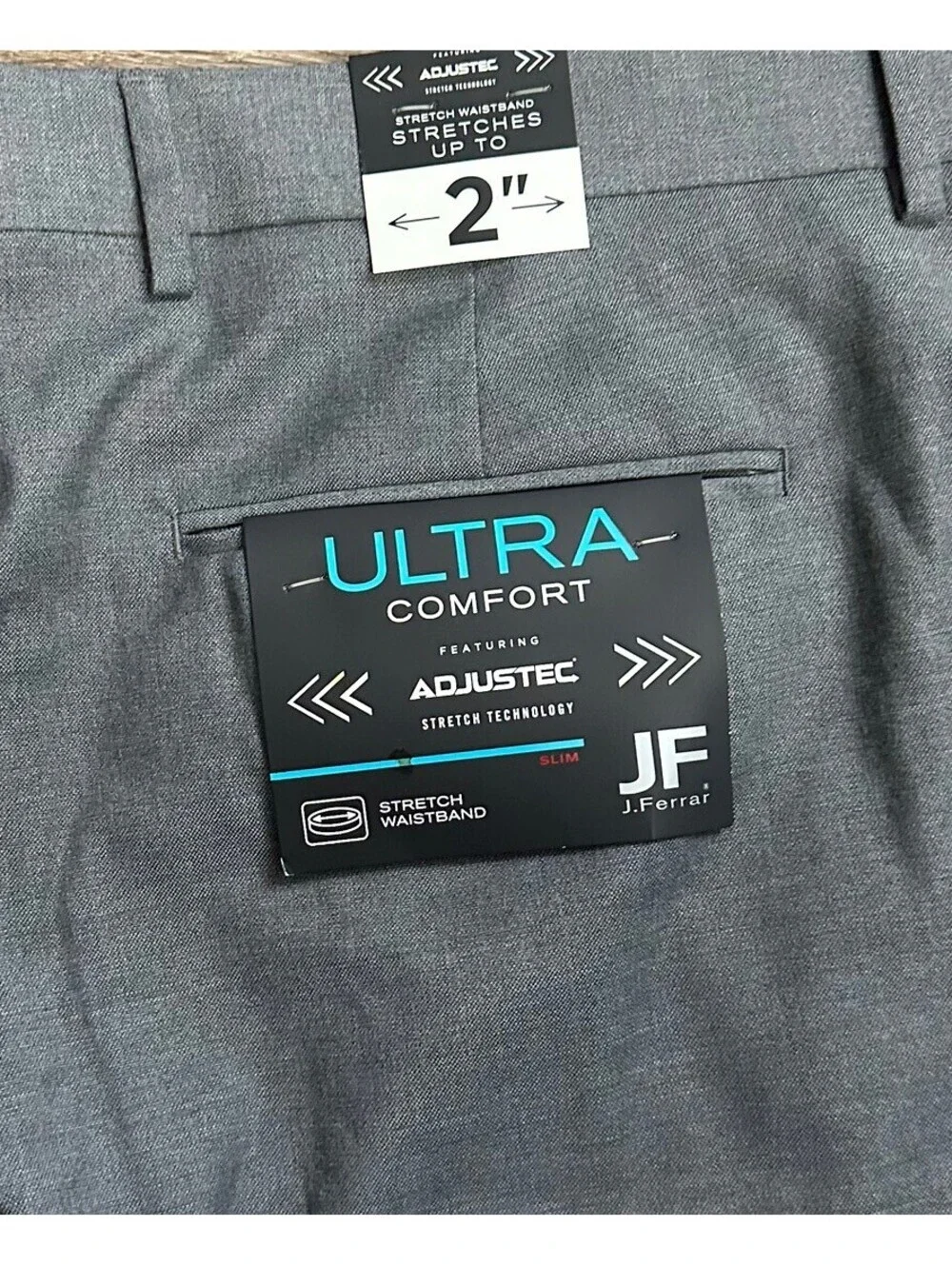 J.Ferrar Men’s Pant Ultra Comfort Stretch Fabric Flat Front 38x30 Slim Gray NWT